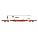 Wagon type MMC3, w/ ''Transporte combinado'' refrigerated container. RENFE.