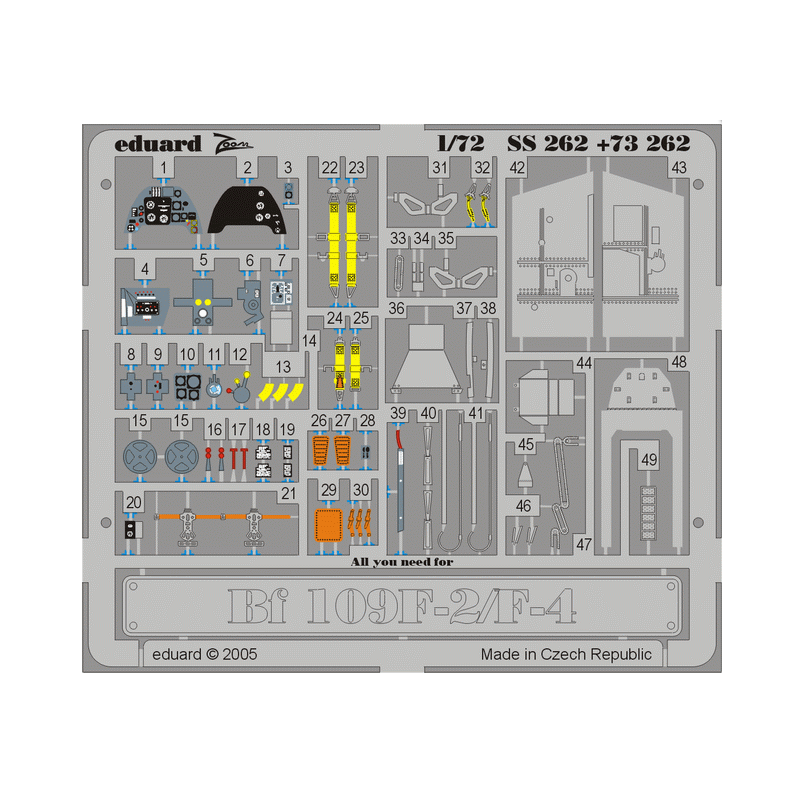 Photo-etched: Bf 109F-2/F-4 (Fine Molds kit). Photo-etched: Bf 109F-2/F-4 (Fine Molds kit).
