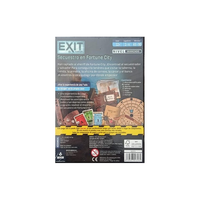Devir Exit - Rapimento A Fortune City, Gioco Da Tavolo, Escape Room, 1-4 Giocatori, 60 Min, Età 10+, In Spagnolo