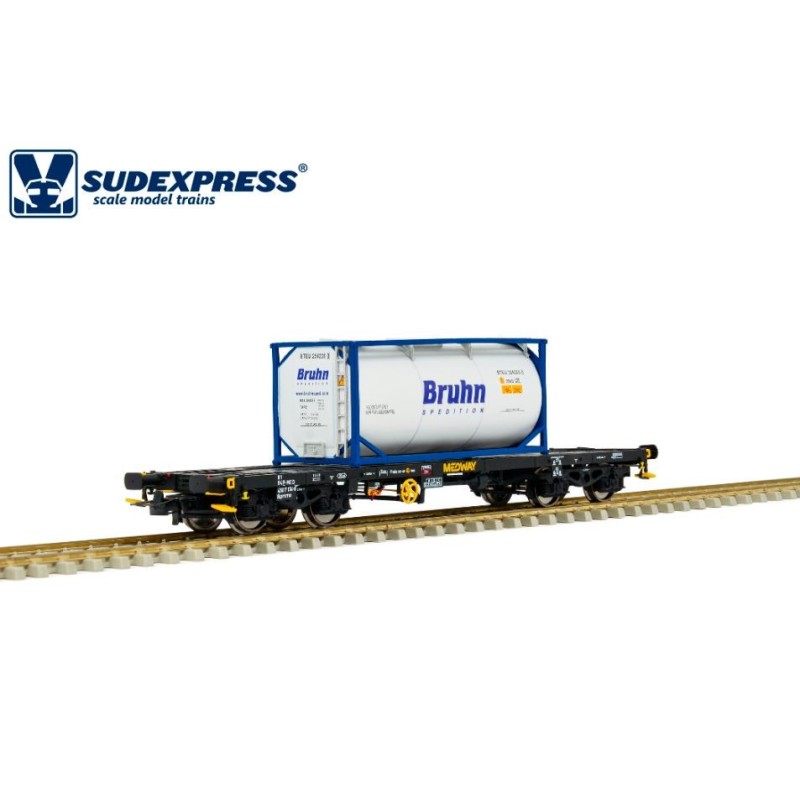 Vagão Sgmms 134-6, contêiner ''Bruhn''. Medway.