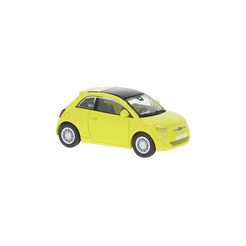 Fiat 500e, jaune clair.