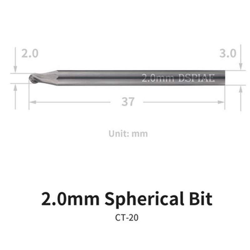 Punta sferica, 2 mm. Punta sferica, 2 mm.