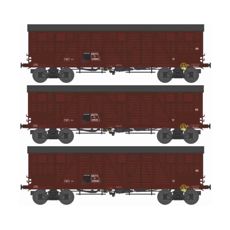 Lot de 3 wagons de fret couverts, TP. SNCF.