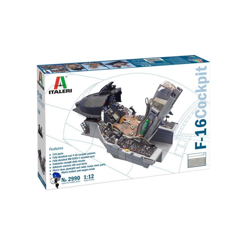 Riproduzione della cabina di pilotaggio di un F-16. Scala 1/12.